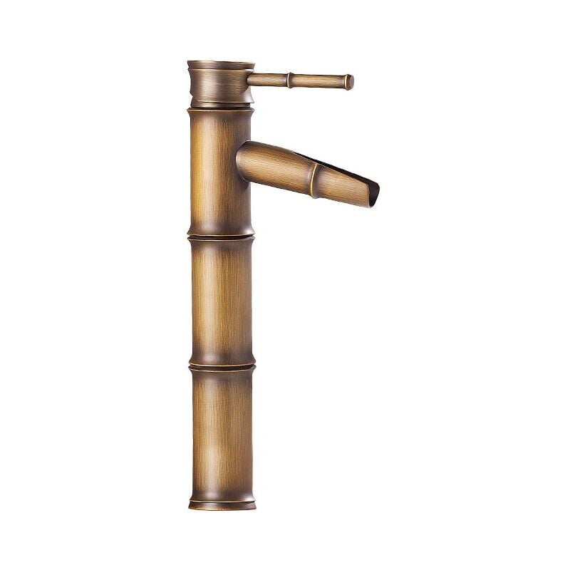 foto del prodotto miscelatore da cucina in bamb in rame pieno di bronzo antico vintage, rubinetto per bagno, hotel, rubinetto per lavabo, rame, 3 giunti con bocca