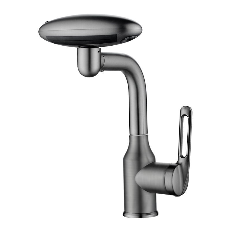 foto del prodotto miscelatore da cucina, rubinetto flessibile girevole a 360 per bagno, rubinetto per lavello con finitura spazzolata, miscelatore per lavello con 4