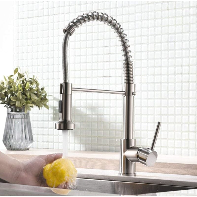 foto del prodotto miscelatore da cucina rubinetto,rubinetto cucina rubinetto miscelatore monocomando per lavello cucina doccetta estraibile con molla nickel 