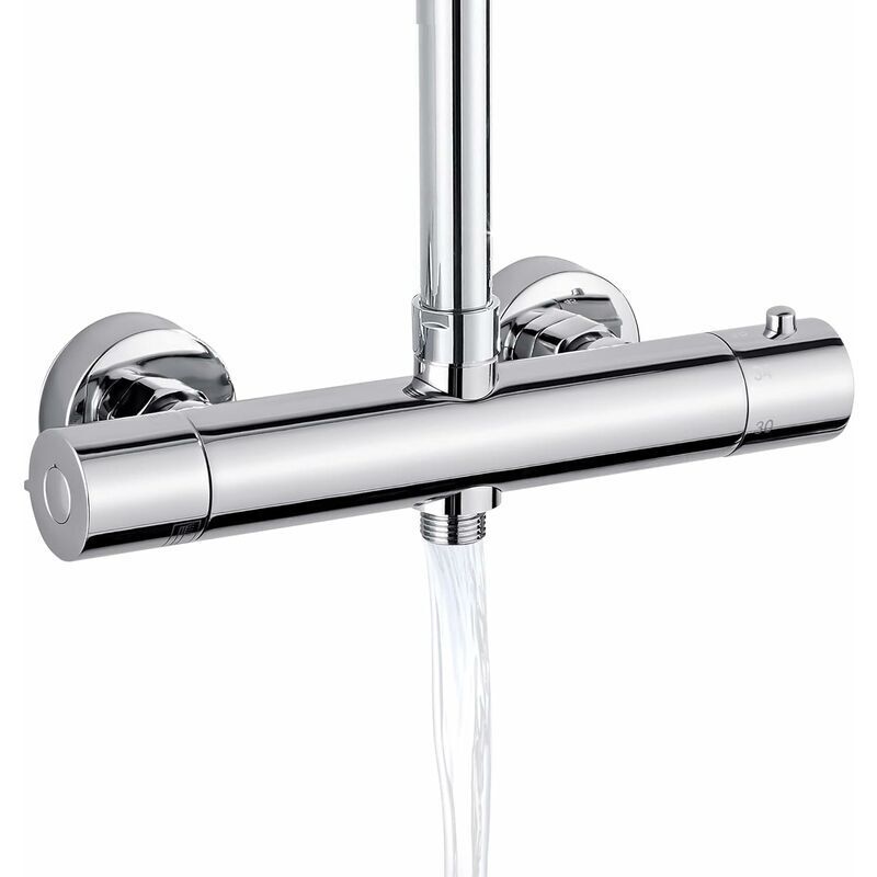 foto del prodotto miscelatore doccia, miscelatore termostatico doccia con 2 uscite, uscita superiore da 3 4 bsp 26,4 mm e uscita inferiore da 1 2 bsp 21 mm ,