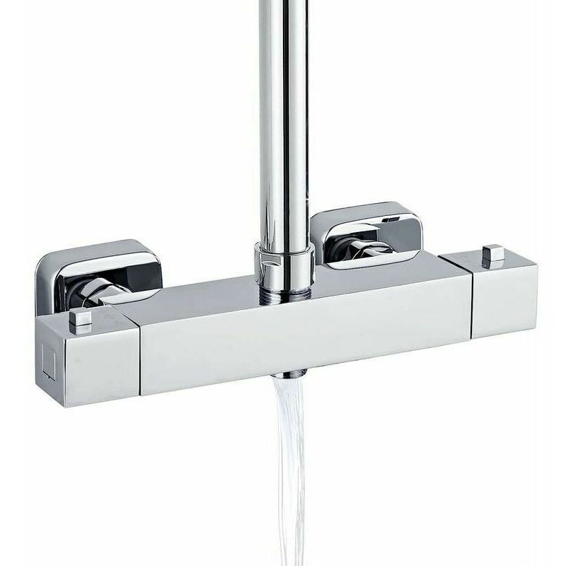 foto del prodotto miscelatore doccia monoblocco, miscelatore doccia termostatico con 2 uscite, uscita superiore 3 4 26,4 mm e uscita inferiore 1 2 21 mm , quadrato,