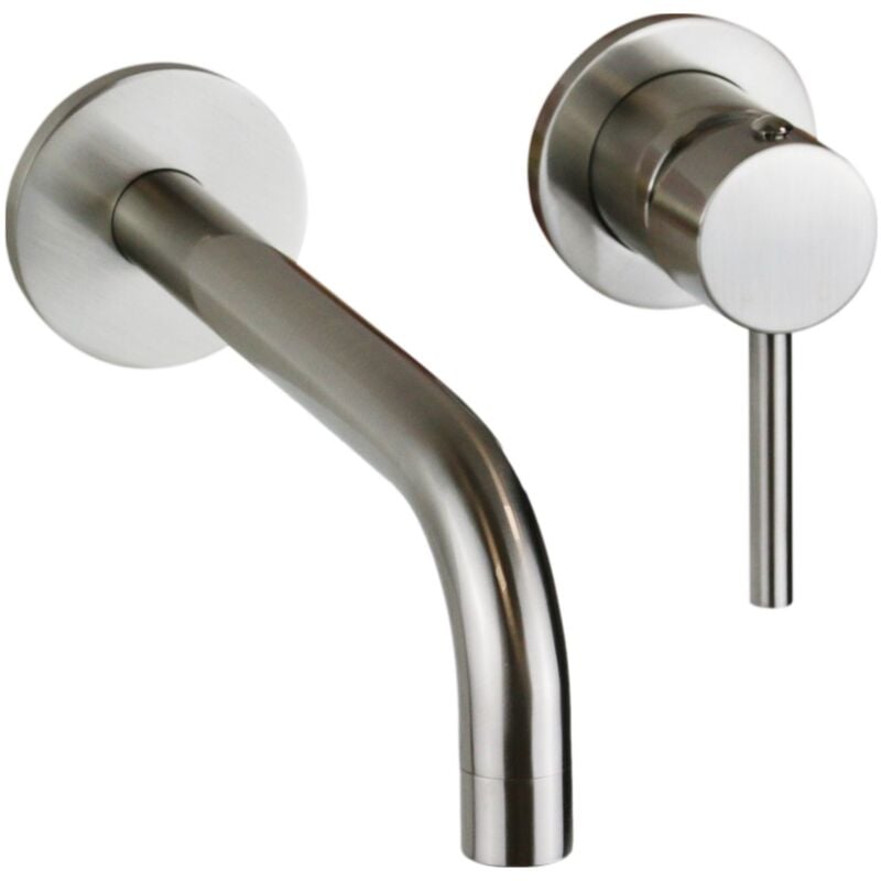 foto del prodotto miscelatore lavabo a parete in colore steel looking linea moderna pollini jessy mxlimcmmcns acciaio spazzolato