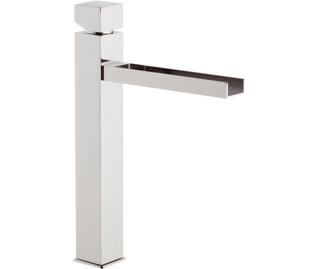 foto del prodotto miscelatore lavabo alto ideale per lavabo a bacinella da appoggio, dotato di bocca a cascata serie cube waterfall