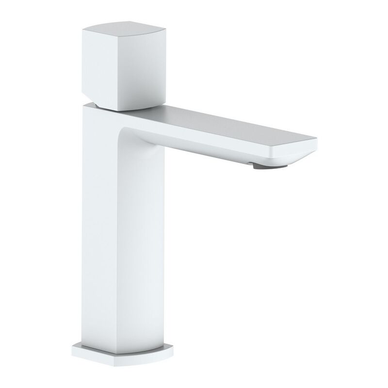 foto del prodotto miscelatore lavabo bianco con risparmio acqua e piletta click clack serie marte