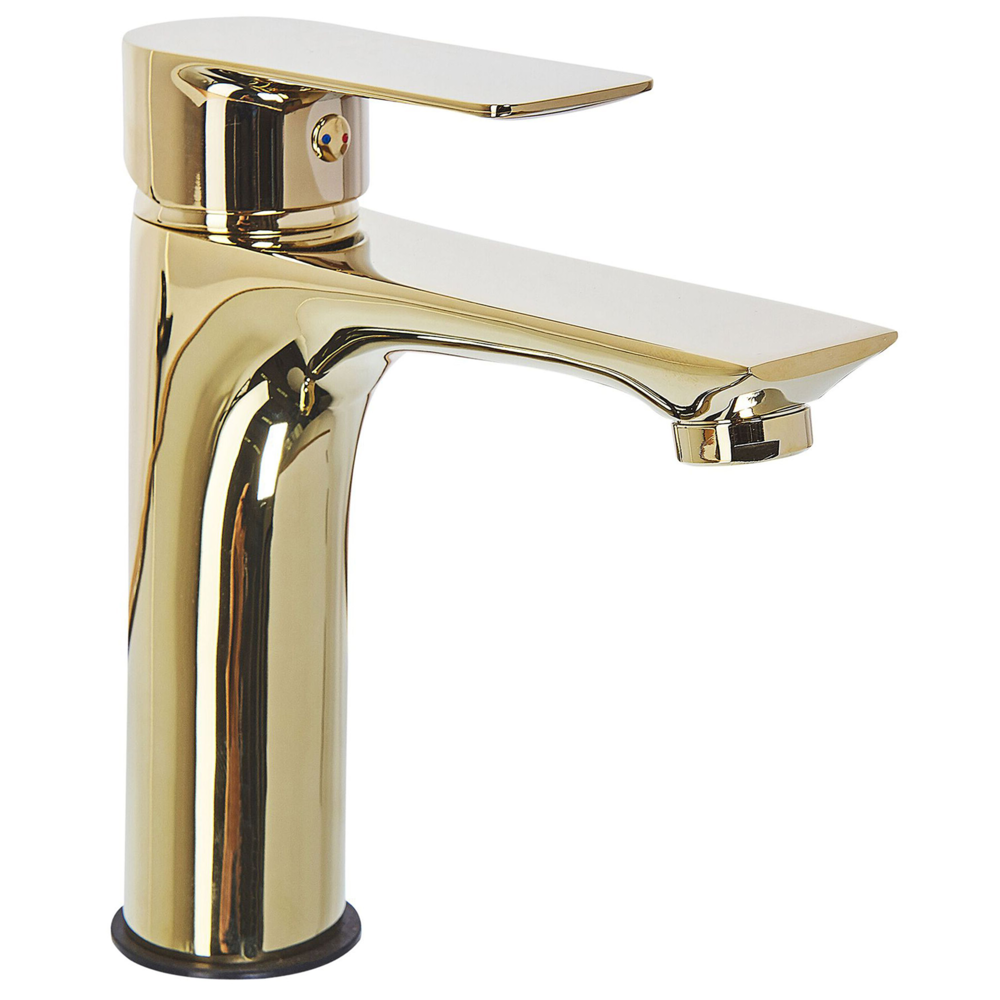 foto del prodotto miscelatore lavabo bocca piatta monocomando ottone dorato moderno