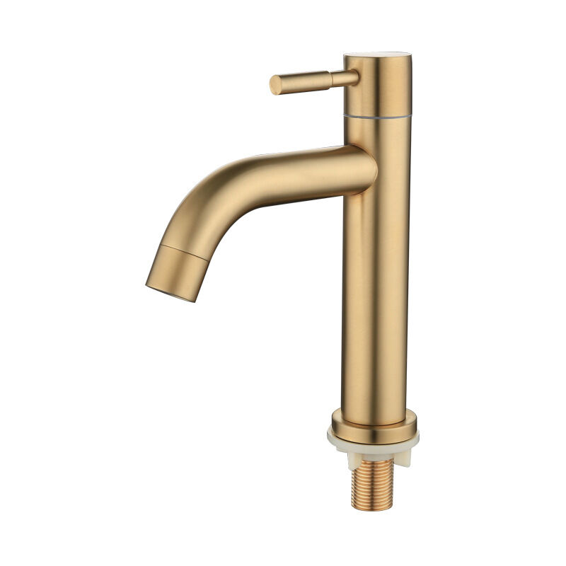 foto del prodotto miscelatore lavabo in ottone, miscelatore lavabo monocomando con flessibile di alimentazione dell'acqua, oro spazzolato