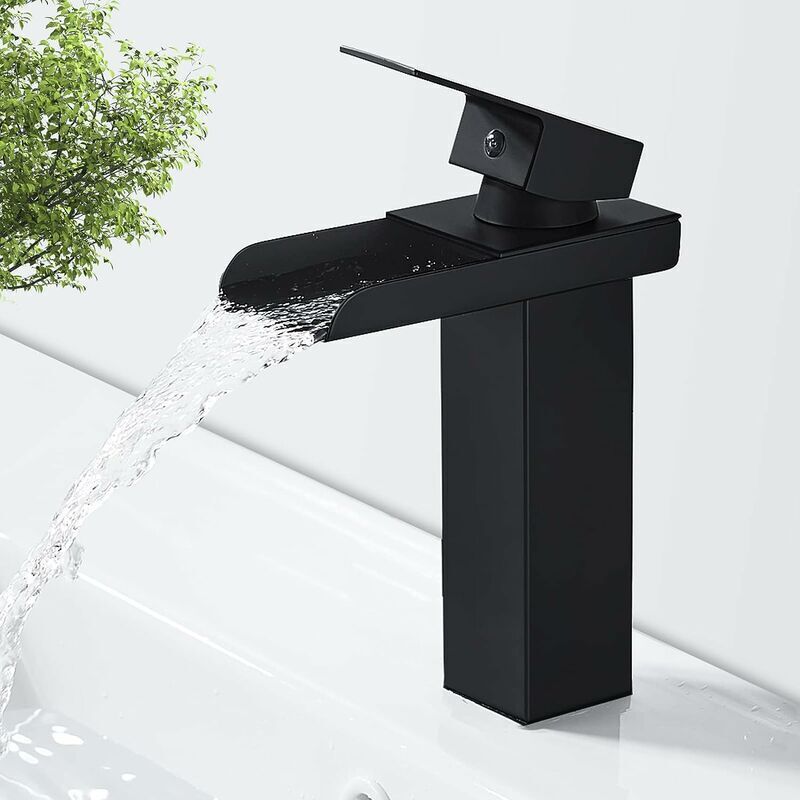 foto del prodotto miscelatore lavabo, miscelatore lavabo in ottone nero opaco per acqua calda e fredda, valvola ceramica, design concavo del miscelatore lavabo, g 3 8