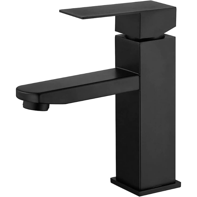 foto del prodotto miscelatore lavabo nero, miscelatore acqua calda e fredda in acciaio inox con flessibile, miscelatore bagno nero, miscelatore lavabo nero,