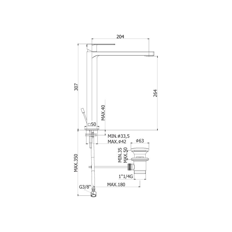 foto del prodotto miscelatore lavabo prolungato steel looking paffoni serie tango ta085st ottone steel looking
