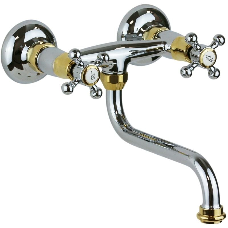 foto del prodotto miscelatore lavello a muro con canna orientabile colore cromo oro paffoni belinda fblv161co cromo oro