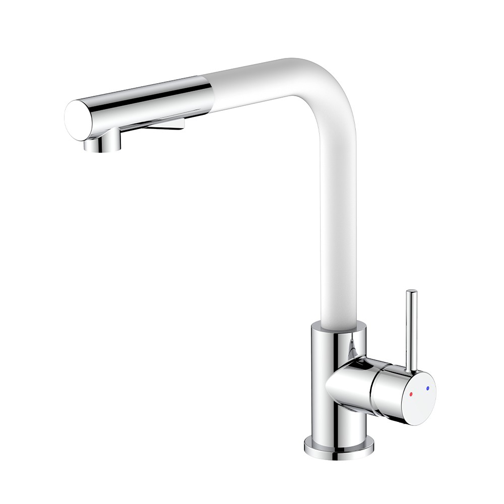 foto del prodotto miscelatore lavello alto con doccia estraibile e finitura bianca e cromata - serie phoenix