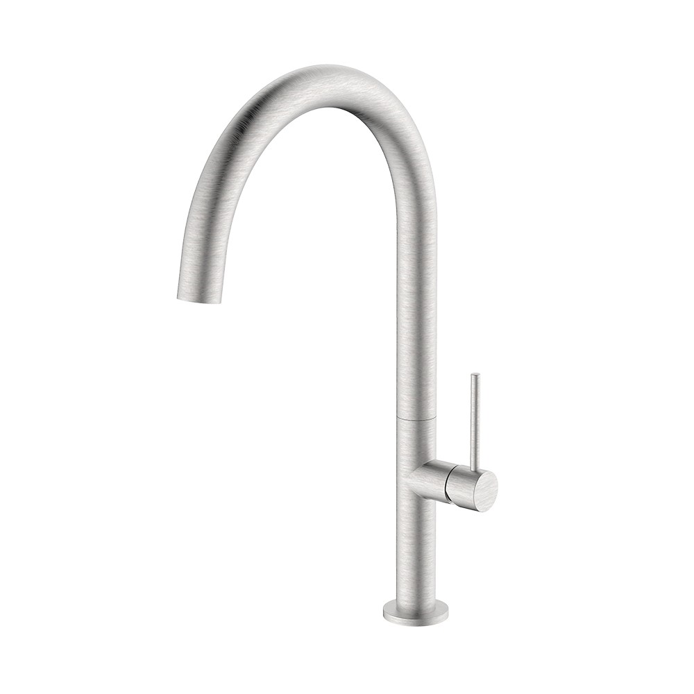foto del prodotto miscelatore lavello bocca alta in acciaio spazzolato con risparmio acqua serie detroit