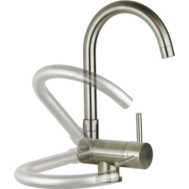 foto del prodotto miscelatore lavello con canna reclinabile colore acciaio spazzolato paffoni stick sk189st steel looking