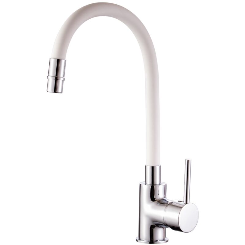 foto del prodotto miscelatore lavello cromo e bianco con leva monocomando mod. flex