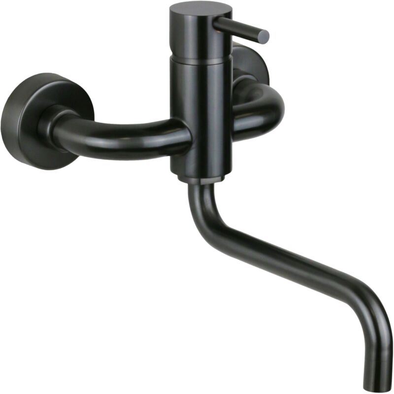 foto del prodotto miscelatore lavello cucina a parete in acciaio inox colore gunmetal con canna orientabile pollini ap2071b gunmetal