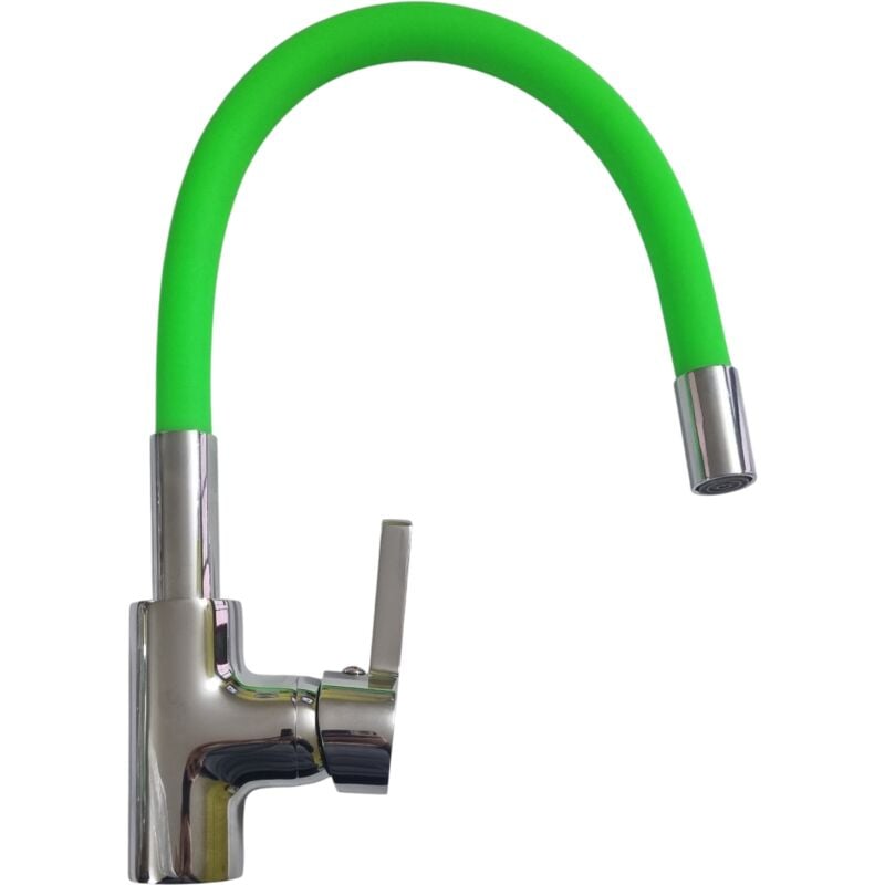 foto del prodotto miscelatore lavello cucina con canna in silicone verde flessibile ambrosiana