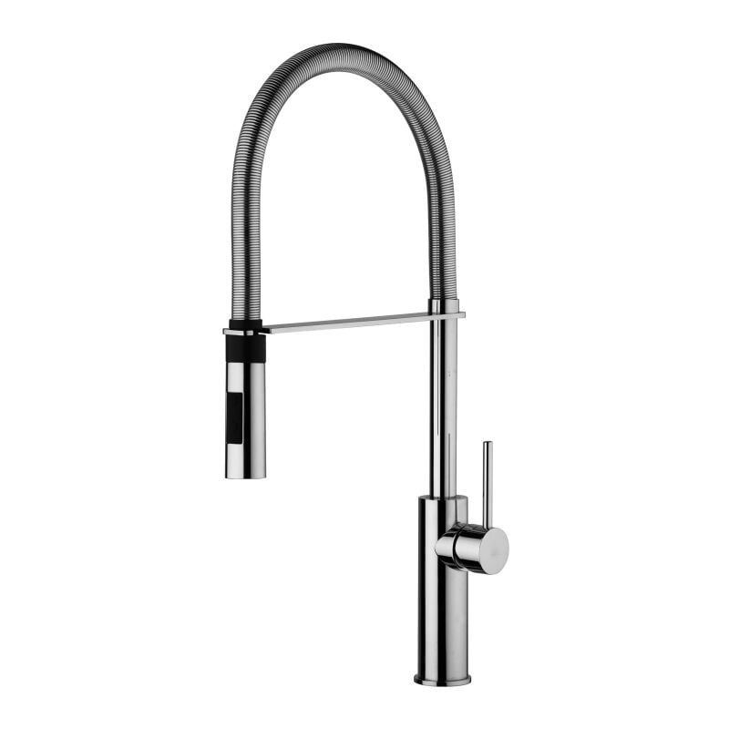 foto del prodotto miscelatore lavello cucina con molla in colore acciaio spazzolato paffoni light lig179stno steel looking