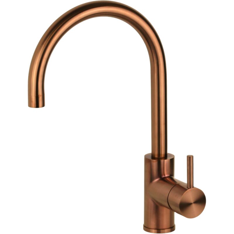 foto del prodotto miscelatore lavello cucina in acciaio inox colore pvd rame spazzolato con canna orientabile tonda pollini nf0005r pvd rame spazzolato