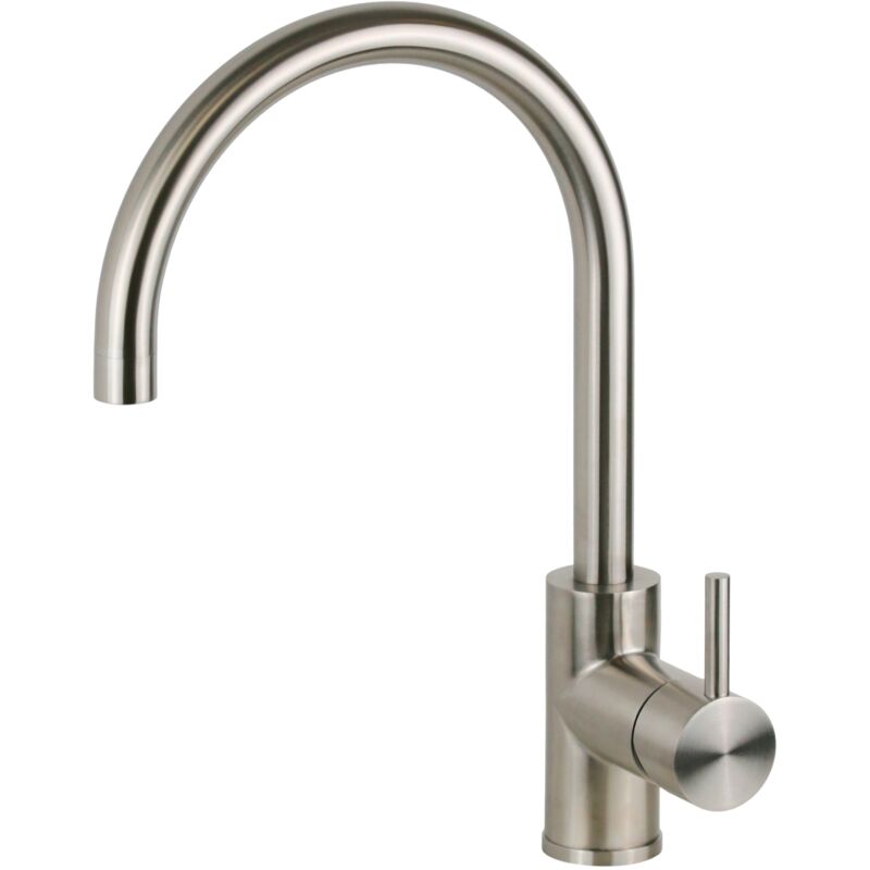 foto del prodotto miscelatore lavello cucina in acciaio inox con canna orientabile tonda pollini nf0005 acciaio inox