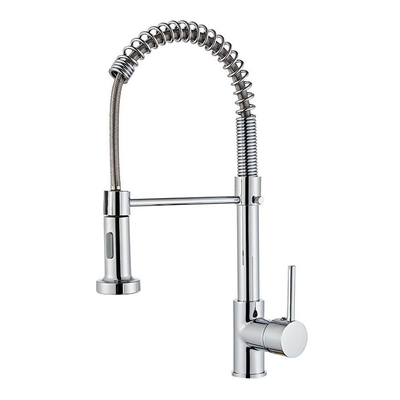 foto del prodotto miscelatore monocomando girevole in ottone per lavello da cucina, bagno, con corpo in ottone zincato argento