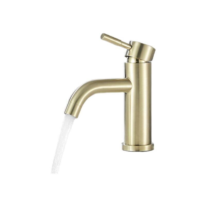 foto del prodotto miscelatore monocomando per lavabo, acqua calda e fredda, oro spazzolato, miscelatore per lavabo a1 sollbry