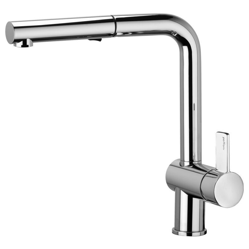foto del prodotto miscelatore monocomando per lavello con doccetta estraibile steel looking paffoni serie rock ro285st ottone - steel looking