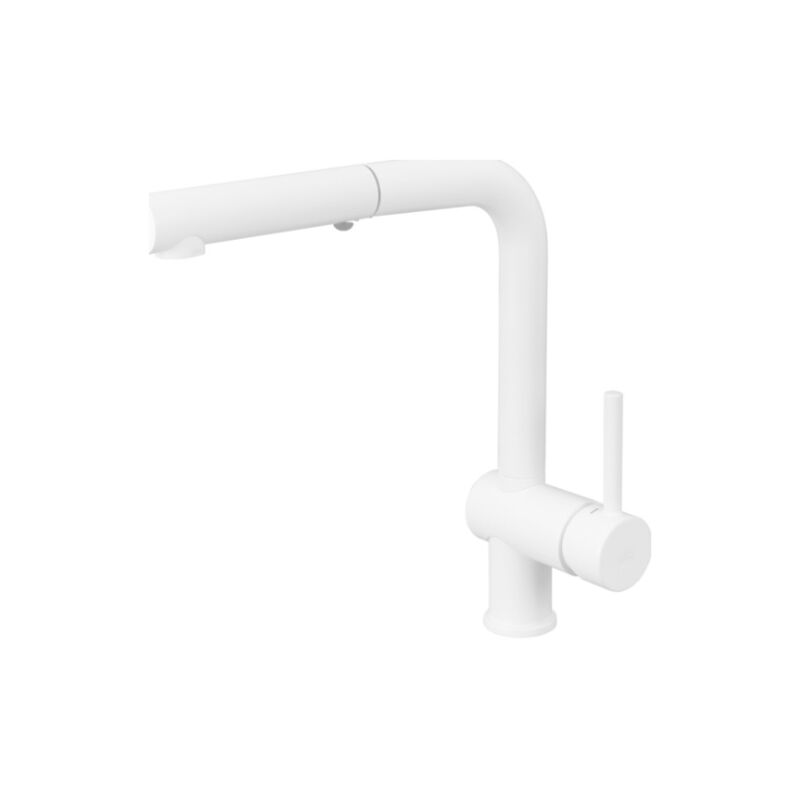 foto del prodotto miscelatore monocomando per lavello con doccino estraibile bianco opaco paffoni serie light lig285bo met ottone bianco opaco