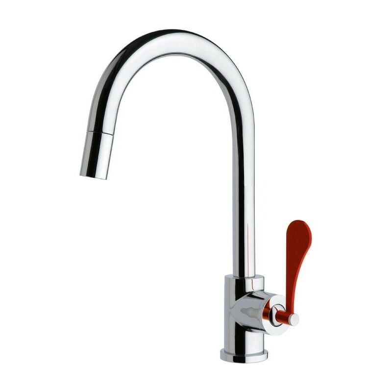 foto del prodotto miscelatore monocomando per lavello cucina con leva rossa e doccetta estraibile mamoli paola thekitchen 794700000c01 cromo