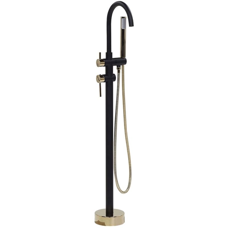 foto del prodotto miscelatore monocomando vasca freestanding nero acciaio inox oro 118 cm tugela