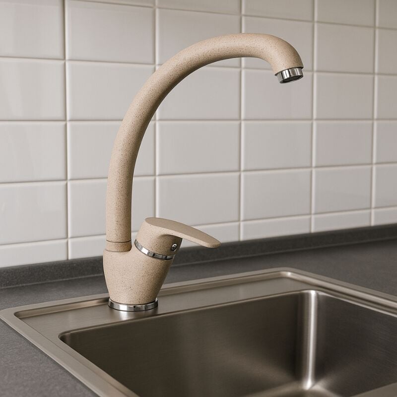 foto del prodotto miscelatore monoforo in ottone colorato per lavello cucina modello oslo erogazione orientabile finitura avena 2 confezione 1