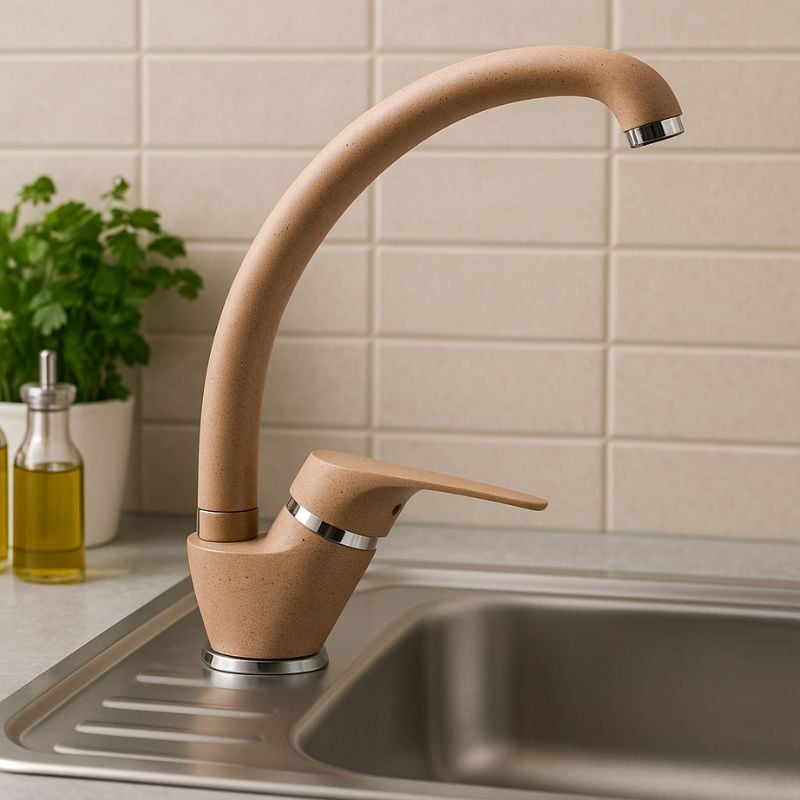 foto del prodotto miscelatore monoforo in ottone colorato per lavello cucina modello oslo erogazione orientabile finitura avena 4 confezione 1
