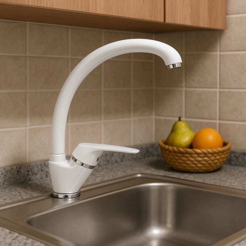 foto del prodotto miscelatore monoforo in ottone colorato per lavello cucina modello oslo erogazione orientabile finitura bianco confezione 1