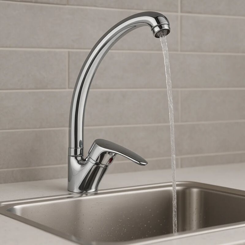 foto del prodotto miscelatore monoforo ottone cucina lisbona allungato erogazione orientabile finitura cromo lucido confezione 1