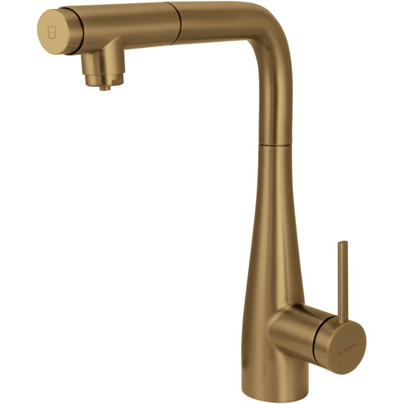 foto del prodotto miscelatore per cucina con attacco per filtro acqua depurata colore ottone antico deante eridan brec75m ottone antico