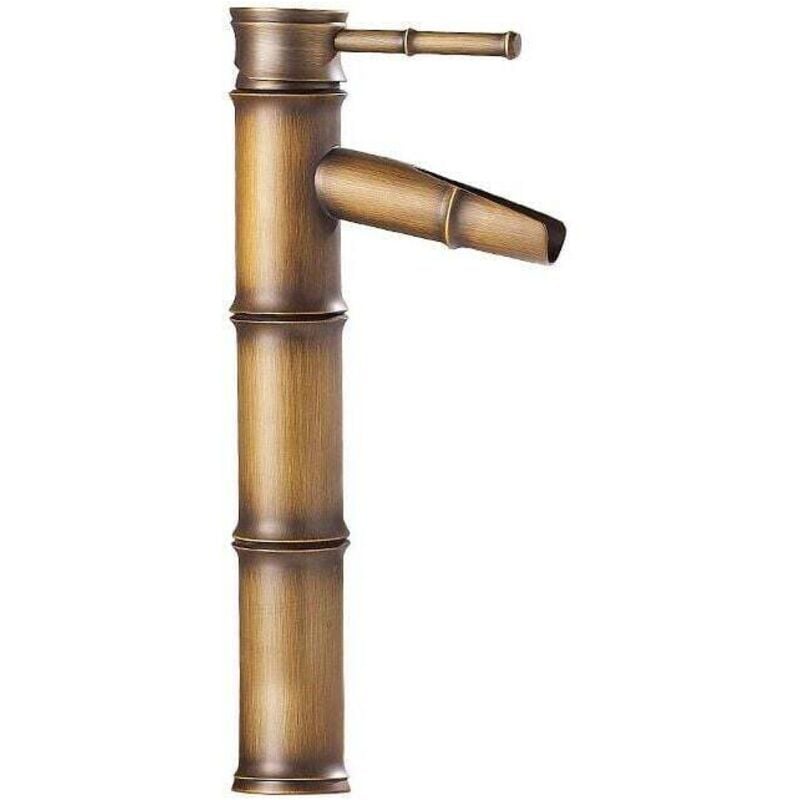 foto del prodotto miscelatore per cucina e bagno in bronzo antico vintage, in rame e bambù, per hotel, lavello, rame, 3 giunti, bocca di rottura