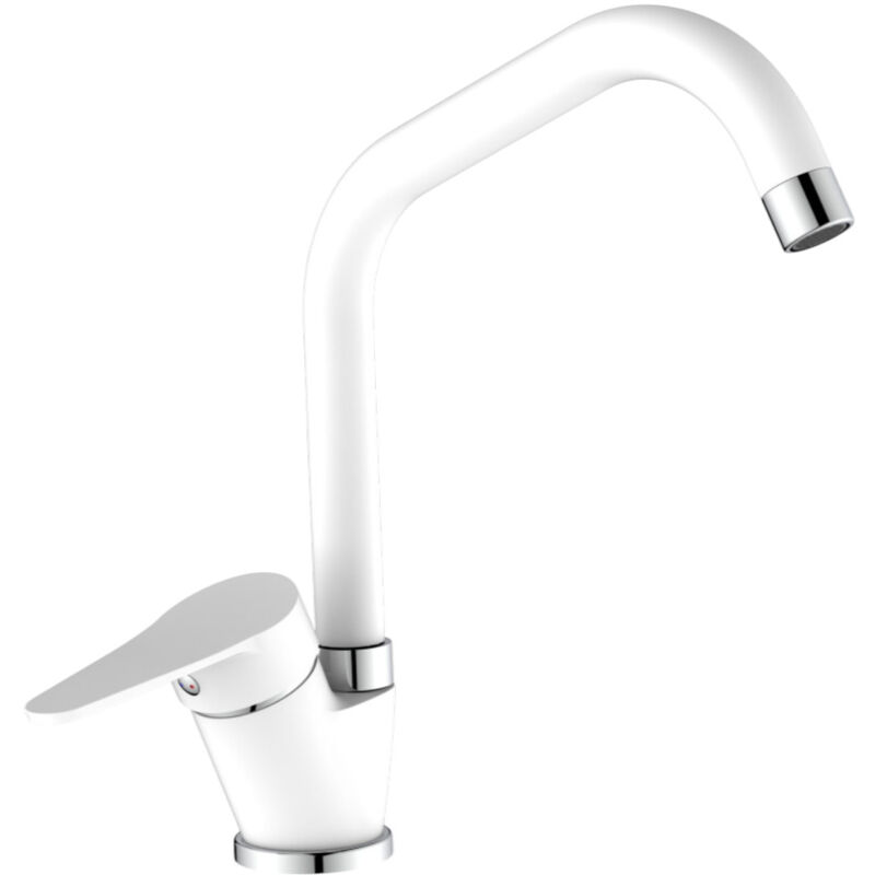 foto del prodotto miscelatore per cucina in ottone bianco, canna a ponte