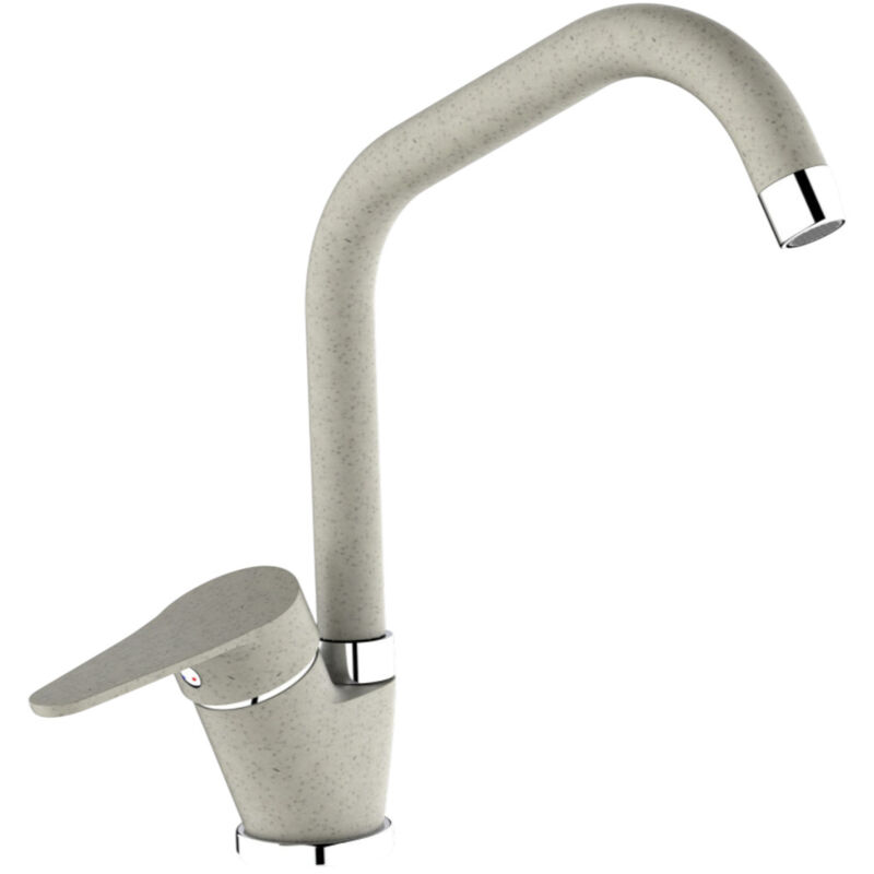 foto del prodotto miscelatore per cucina in ottone effetto avena granito beige, canna a ponte