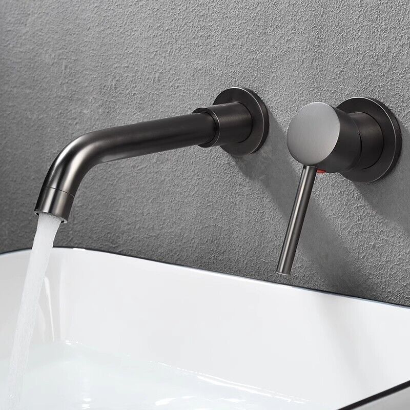 foto del prodotto miscelatore per lavabo a parete girevole a 360 , rubinetto per bagno per vasca e lavandino, design moderno, rubinetto per lavabo a parete, grigio