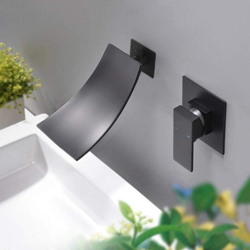 immagine 0 del prodotto miscelatore per lavabo a parete, miscelatore per bagno a cascata, beccuccio extra largo, rubinetto nascosto, miscelatore per lavabo con maniglia