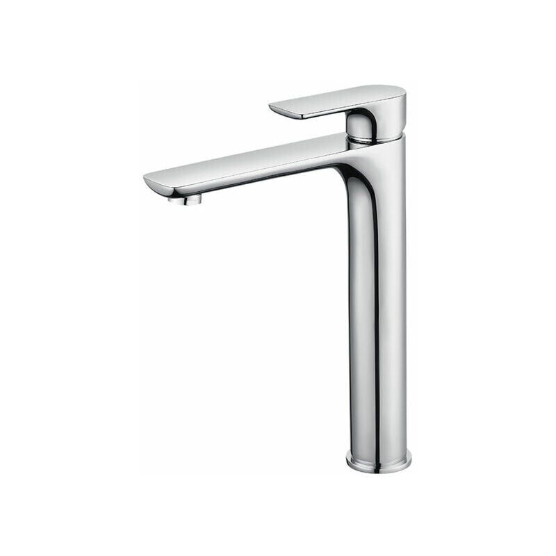 foto del prodotto miscelatore per lavabo con beccuccio alto di design, grande rubinetto per bagno cromato con aeratore rimovibile, rubinetto per lavabo in ottone,