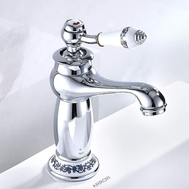 foto del prodotto miscelatore per lavabo in stile vittoriano cromato per bagni, bagni per gli ospiti rubinetto classico per acqua calda e fredda cromo 
