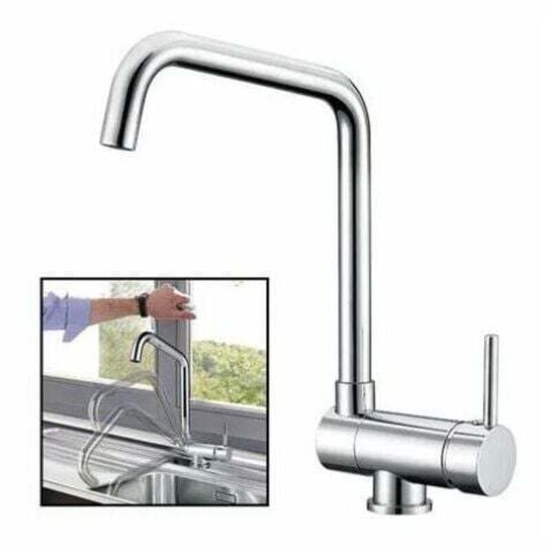 foto del prodotto miscelatore per lavello lablanc girevole a 360 , con beccuccio estraibile, in acciaio nichelato spazzolato, per lavello contro finestra