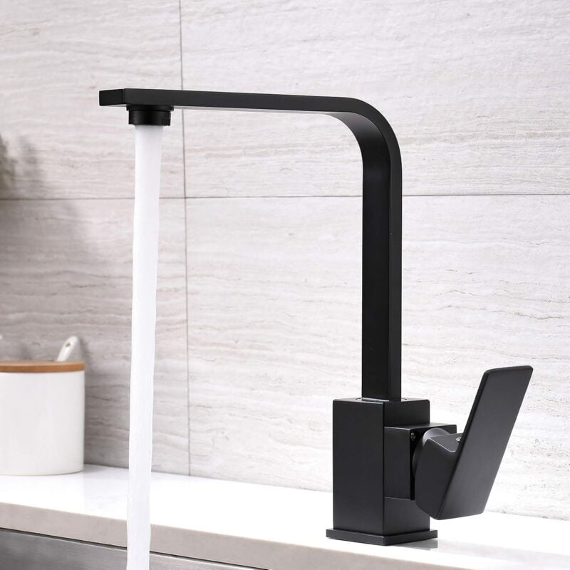 foto del prodotto miscelatore per rubinetto da cucina, rubinetto da cucina, rubinetto per lavello da cucina, rubinetto nero girevole a 360 