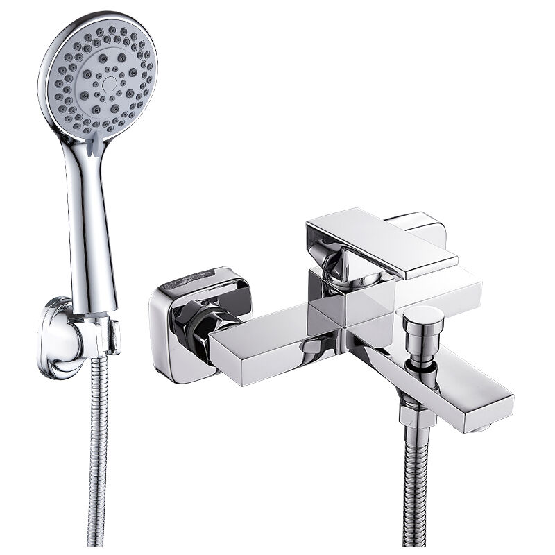 foto del prodotto miscelatore per vasca completo di tubo metallico, soffione cromato t003 3
