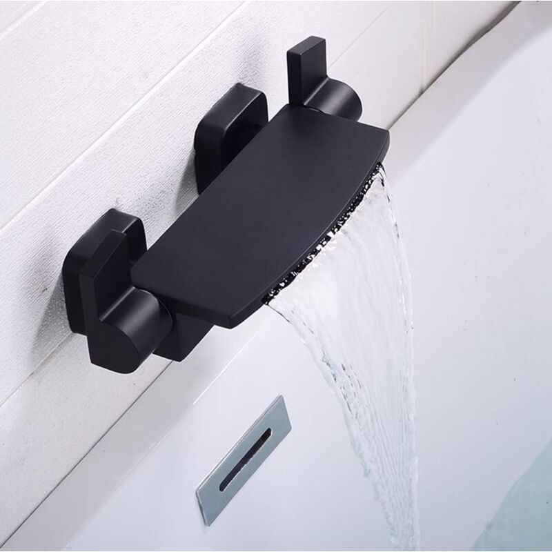 foto del prodotto miscelatore per vasca da bagno a cascata nero, miscelatore per vasca da bagno a parete, miscelatore per vasca con doccetta, miscelatore per vasca da