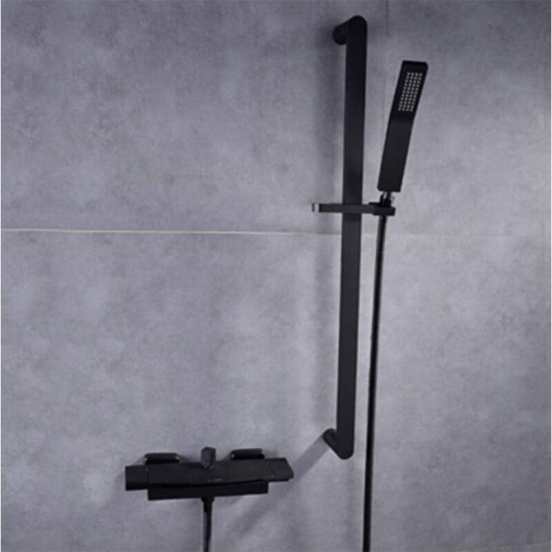 foto del prodotto miscelatore per vasca da bagno a cascata nero, miscelatore per vasca da bagno a parete, miscelatore per vasca con doccetta, piccolo miscelatore per