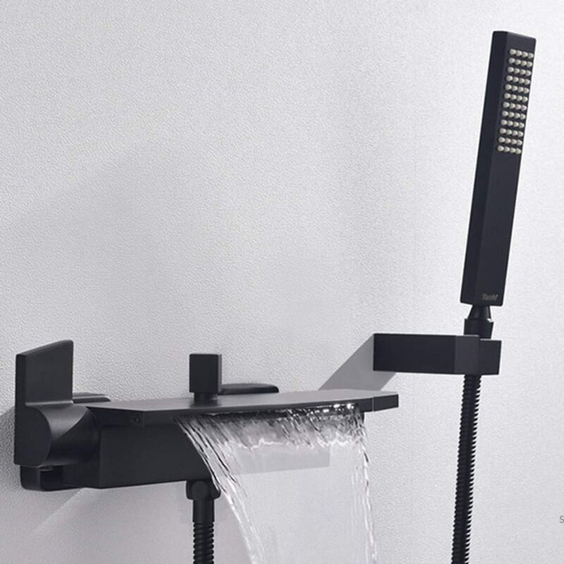 foto del prodotto miscelatore per vasca da bagno a cascata nero rubinetto per vasca da bagno a parete con doccetta miscelatore per vasca da bagno b sjqka