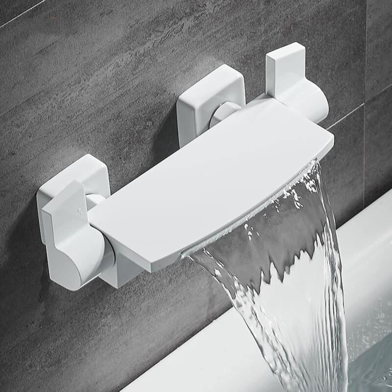 foto del prodotto miscelatore per vasca da bagno bianco, rubinetto per vasca da bagno a cascata a parete, rubinetto per bagno a parete con doccetta, miscelatore per