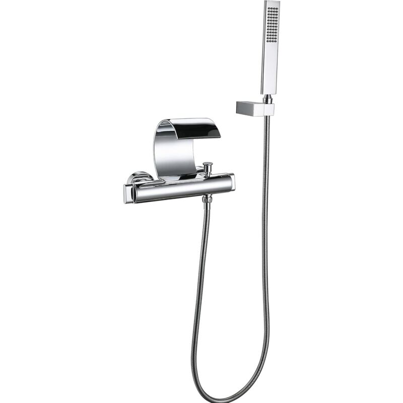 foto del prodotto miscelatore per vasca da bagno cromato sjqka, rubinetto per vasca da bagno a cascata a parete, rubinetto per bagno a parete con doccetta, miscelatore