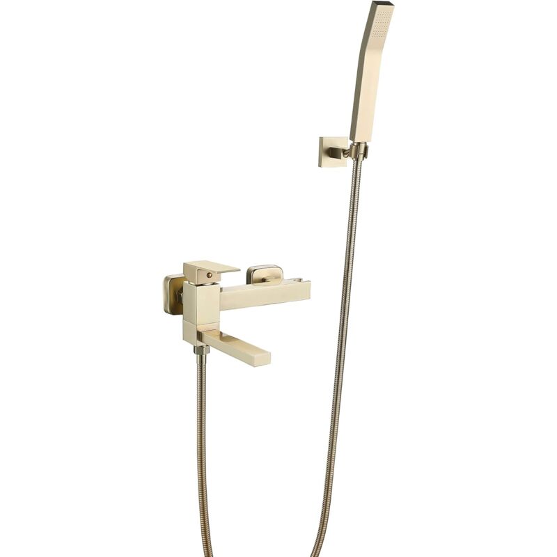 foto del prodotto miscelatore per vasca da bagno in oro spazzolato rubinetto per vasca da bagno a parete rubinetto per vasca da bagno in ottone con doccia ad acqua